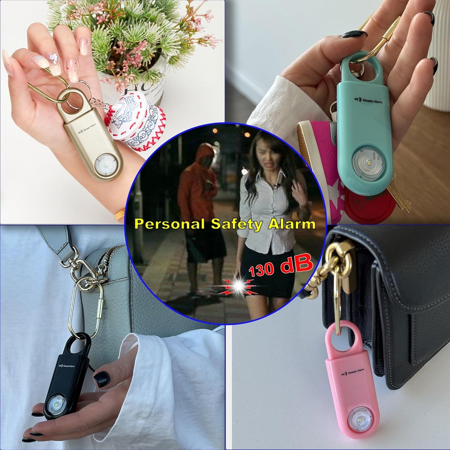 130dB Personal Safety Alarm Strobe Light. Loud Sound SOS Emergency Alerts with Carabiner. Self Defense Keychain Siren for Women, Elderly, Children, Night Runners, Hiking. Bear Alarm Deterrent. Aqua