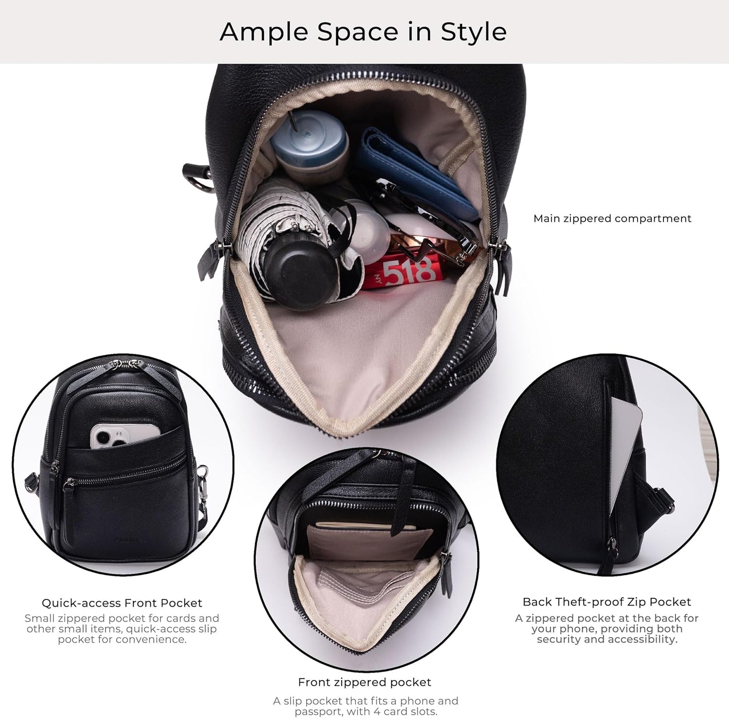 Alldaily Large Sling Bag for Women Crossbody Purse Leather Fashionable Trendy Chest Bag for Travel, Fanny Pack (Black)