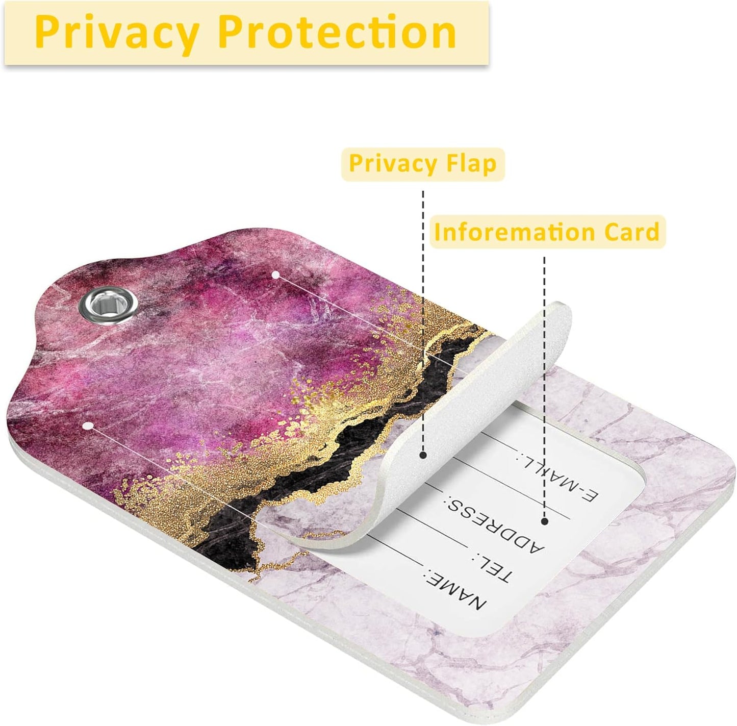 2 Pack Abstract Marble Luggage Tags for Suitcases,Fashion Marble Leather Baggage Suitcases Tag Name ID Label Privacy Cover Travel Bag Tags for Women Men Boys Girls