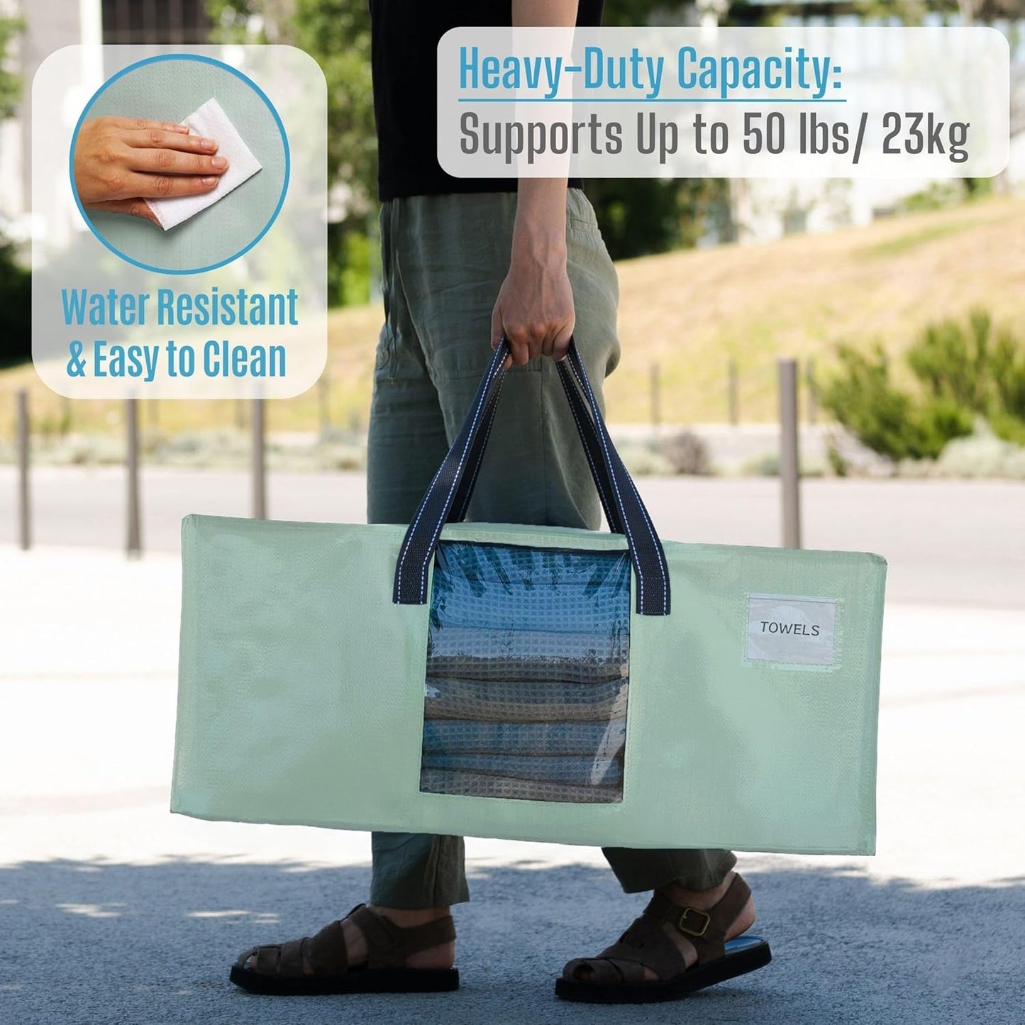 VENO 6 Pack Moving Bags for College, Heavy-Duty Storage Totes, Moving Boxes and Wardrobe Packing Supplies Alternative - Extra Large Durable Laundry Bags for Clothes (Shiny Light Green, 6 Pack)