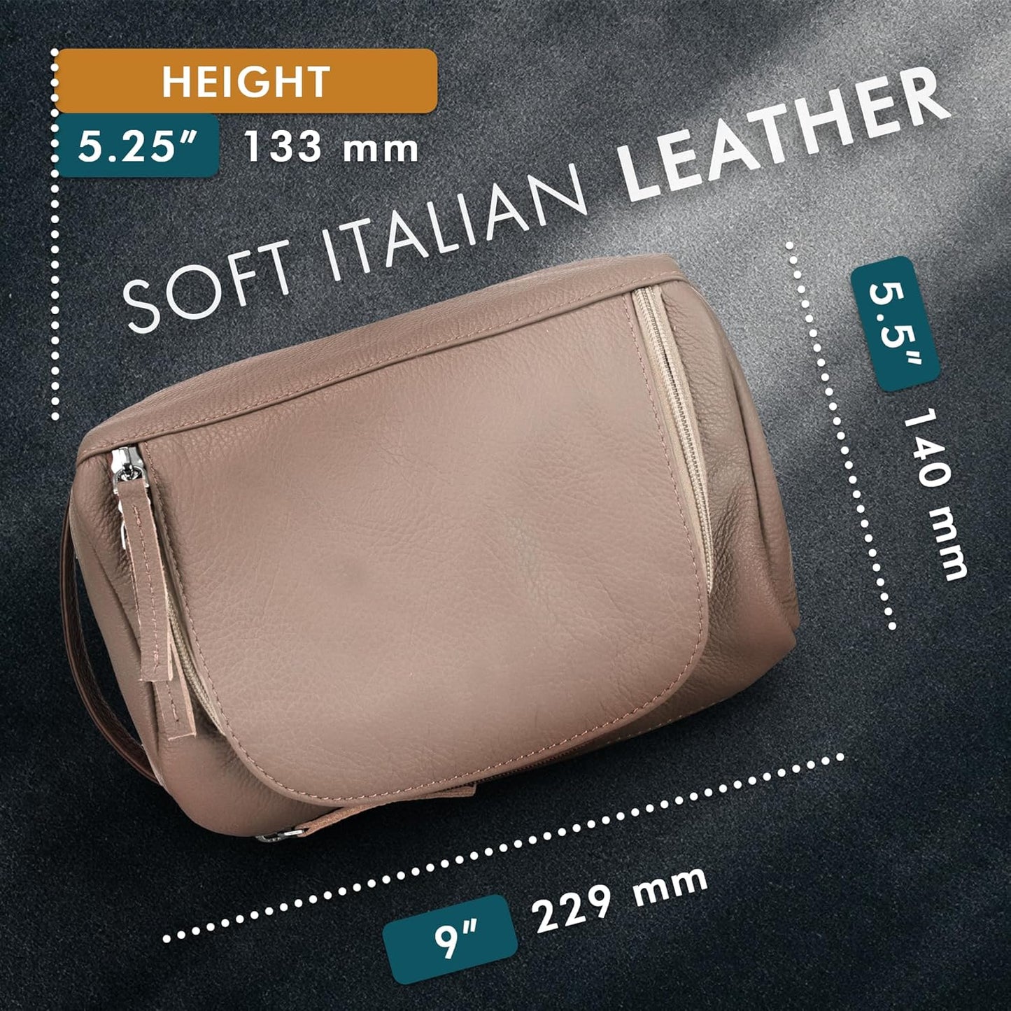 ELIZO Premium REAL Leather Toiletry Bag for Men Dopp Kitt Hanging Mens Toiletry Large TSA Toiletries Bag Shaving Grooming Bag Organizer Cream