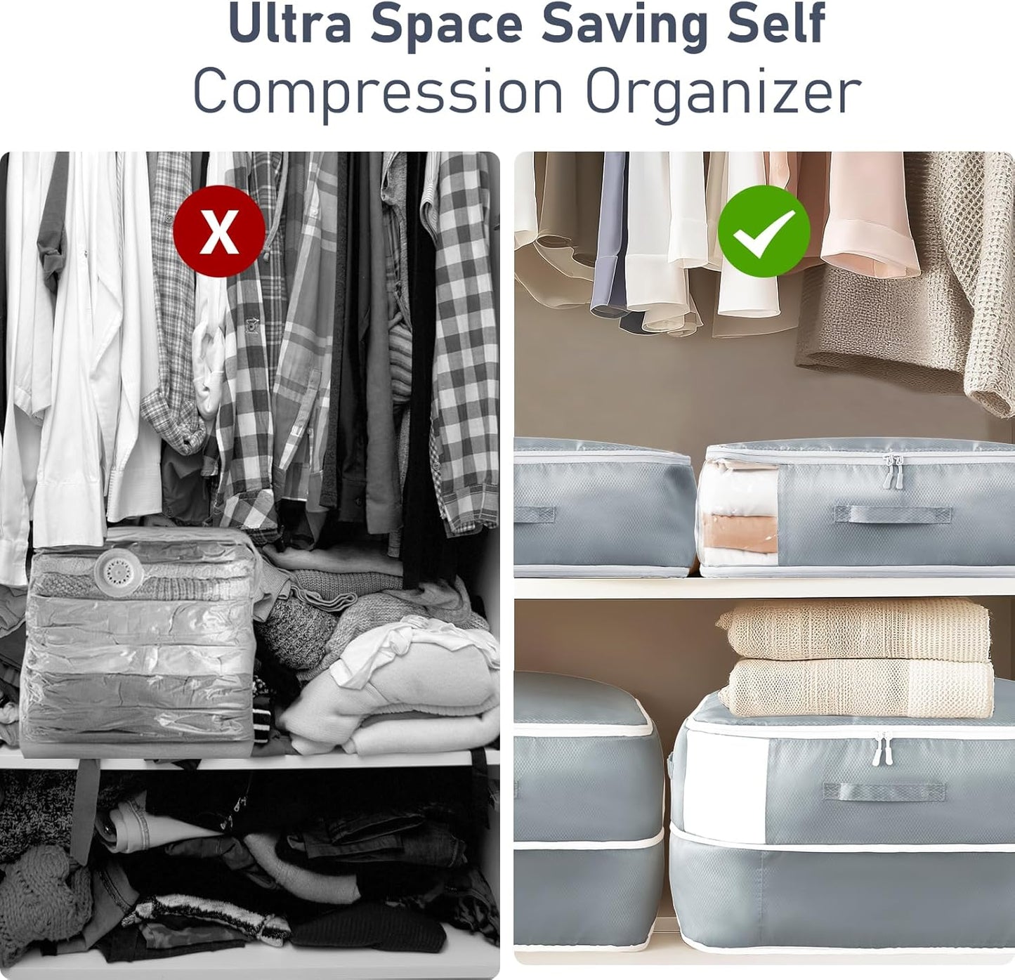 DIMJ Comforter Storage Bag 6 Pack - Blanket Storage Organizer Compression Bags, Large Capacity Ultra Space Saving Self Compression Organize for Bedding, Pillow, Duvet, Sheet Storage with Zipper Window