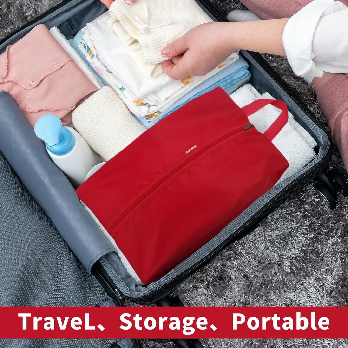 6pcs Portable Shoe Organizer, Travel Pouches with Zipper, Golf Shoe Bags, Clothes Bags, Soccer Cleats Bag Shoe Pouch for Gym, Waterproof, Odor-Resistant (Red)