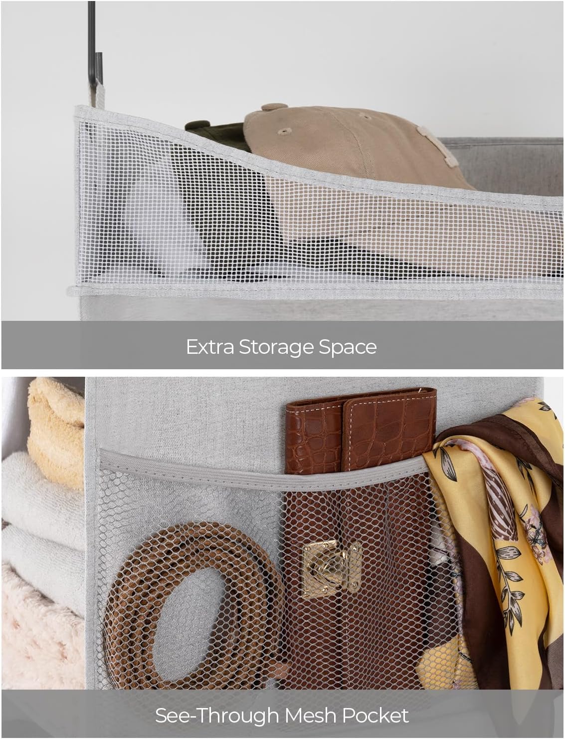 StorageWorks Hanging Closet Organizer, 3-Shelf Hanging Closet Shelves with Top Shelf, 19 ¾"W x 12" D x 31" H, Extra-Large Space, Light Grey