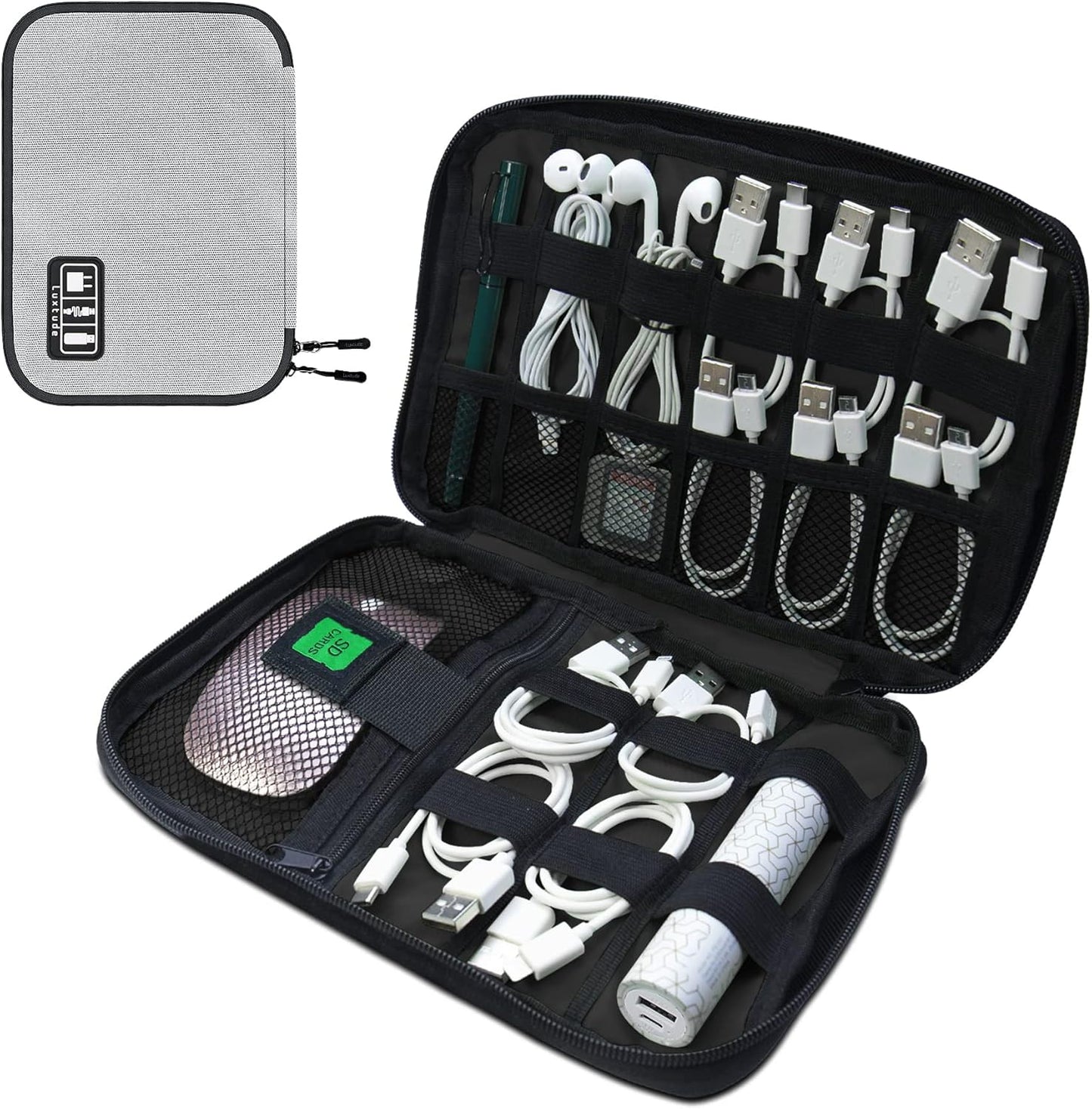 Luxtude Cord Organizer Travel, Flat Cable Organizer Bag, Portable Electronics Organizer, Travel Essentials for Wire/Cord Storage/Charger Case/Cable Storage/Tech Accessories Pouch, Silver Gray