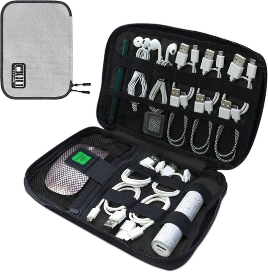 Luxtude Cord Organizer Travel, Flat Cable Organizer Bag, Portable Electronics Organizer, Travel Essentials for Wire/Cord Storage/Charger Case/Cable Storage/Tech Accessories Pouch, Silver Gray