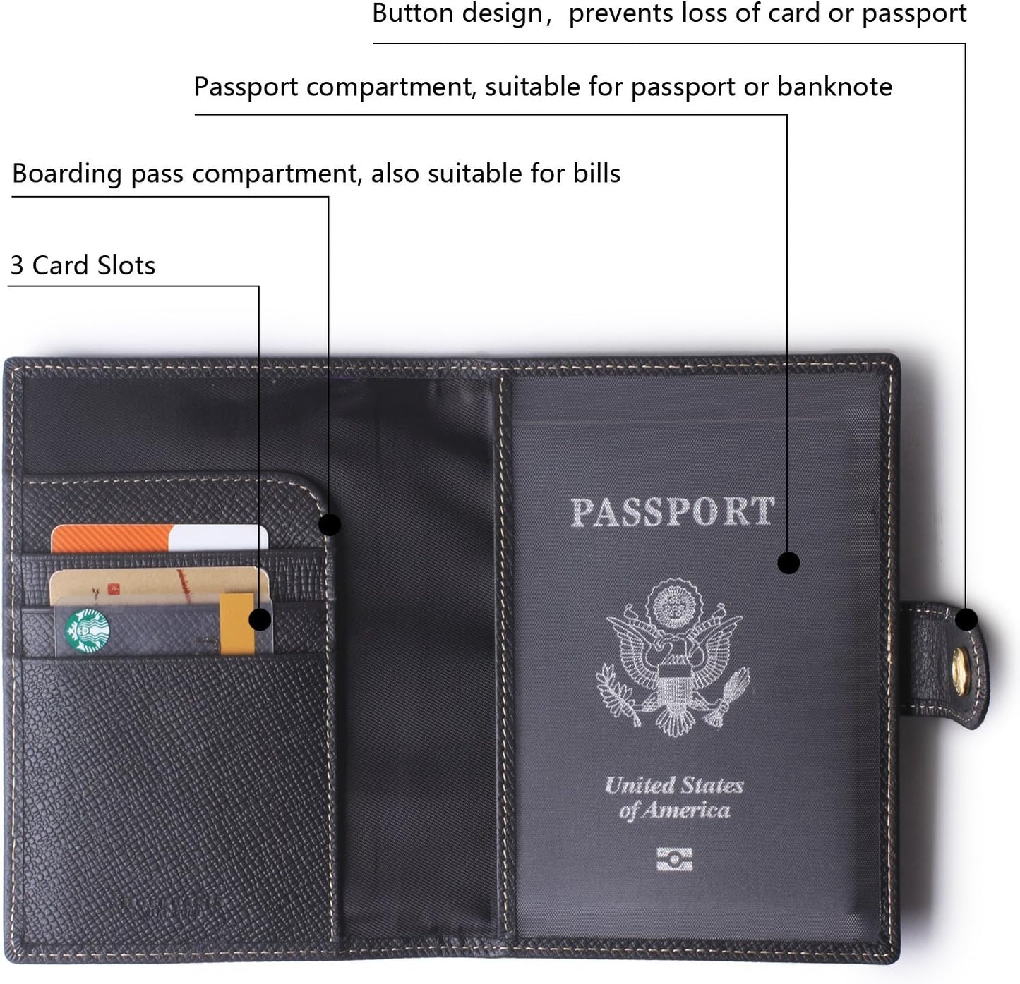 Genuine Leather Passport Case, RFID Passport Cover with Credit Card Holder for Women and Men Family ID Travel