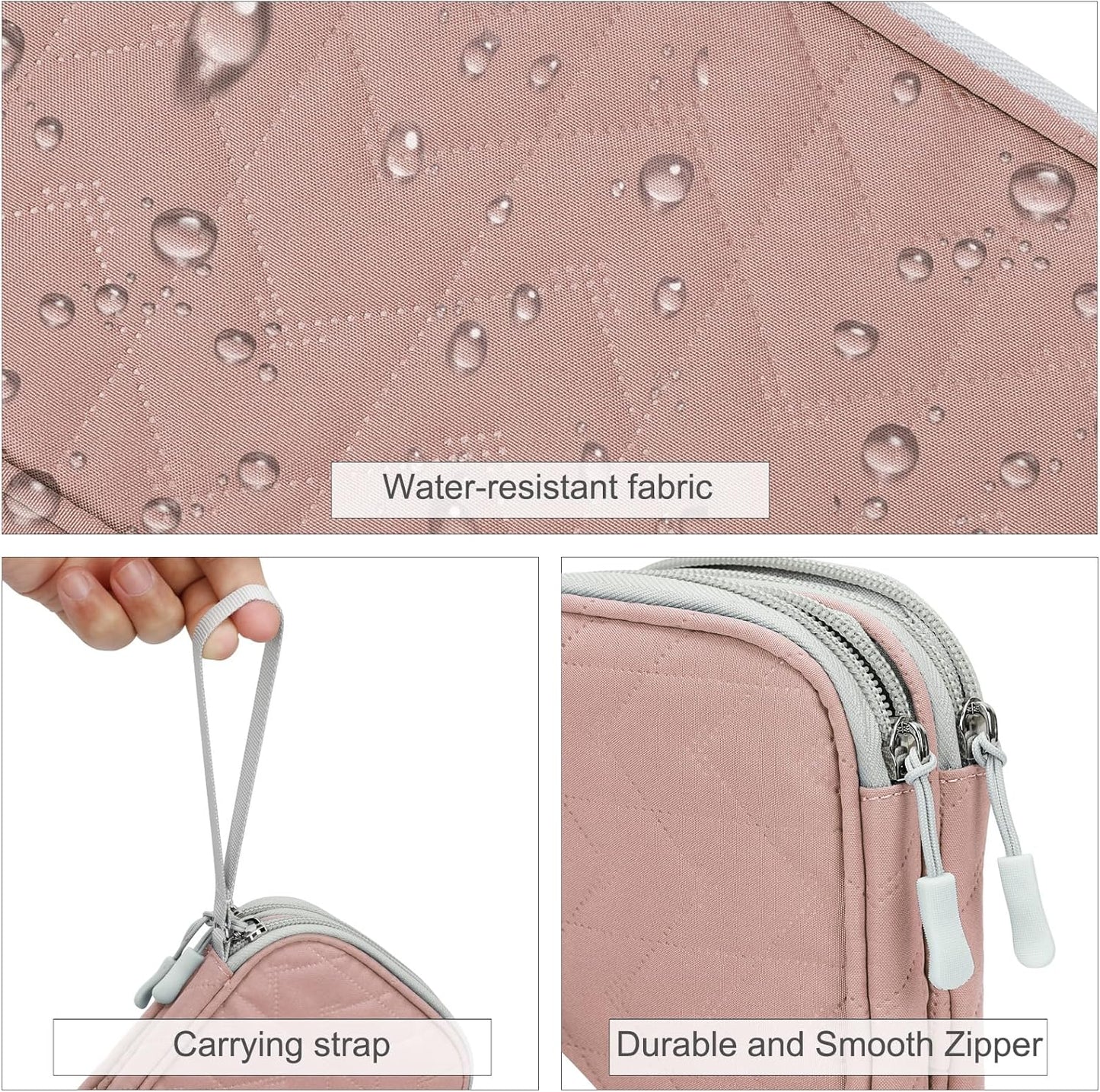 FYY Travel Cable Organizer Bag Pouch Electronic Accessories Carry Case Portable Waterproof Double Layers All-in-One Storage for Cable, Cord, Charger, Phone,-Pattern Pink(M)