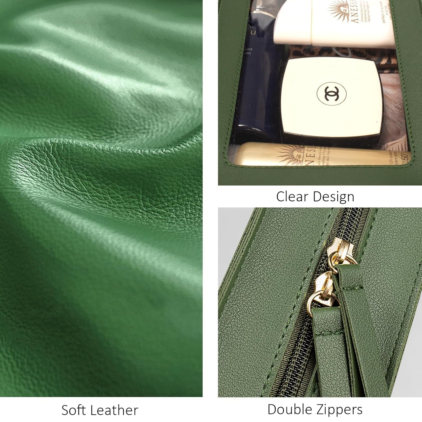 LETGO Clear Makeup Bags, TSA Approved Toiletry Bag with Zipper, Clear Makeup Organizer Fit Carry-on Travel Essentials,Clear Cosmetic Bags for Women Men (O-Green)