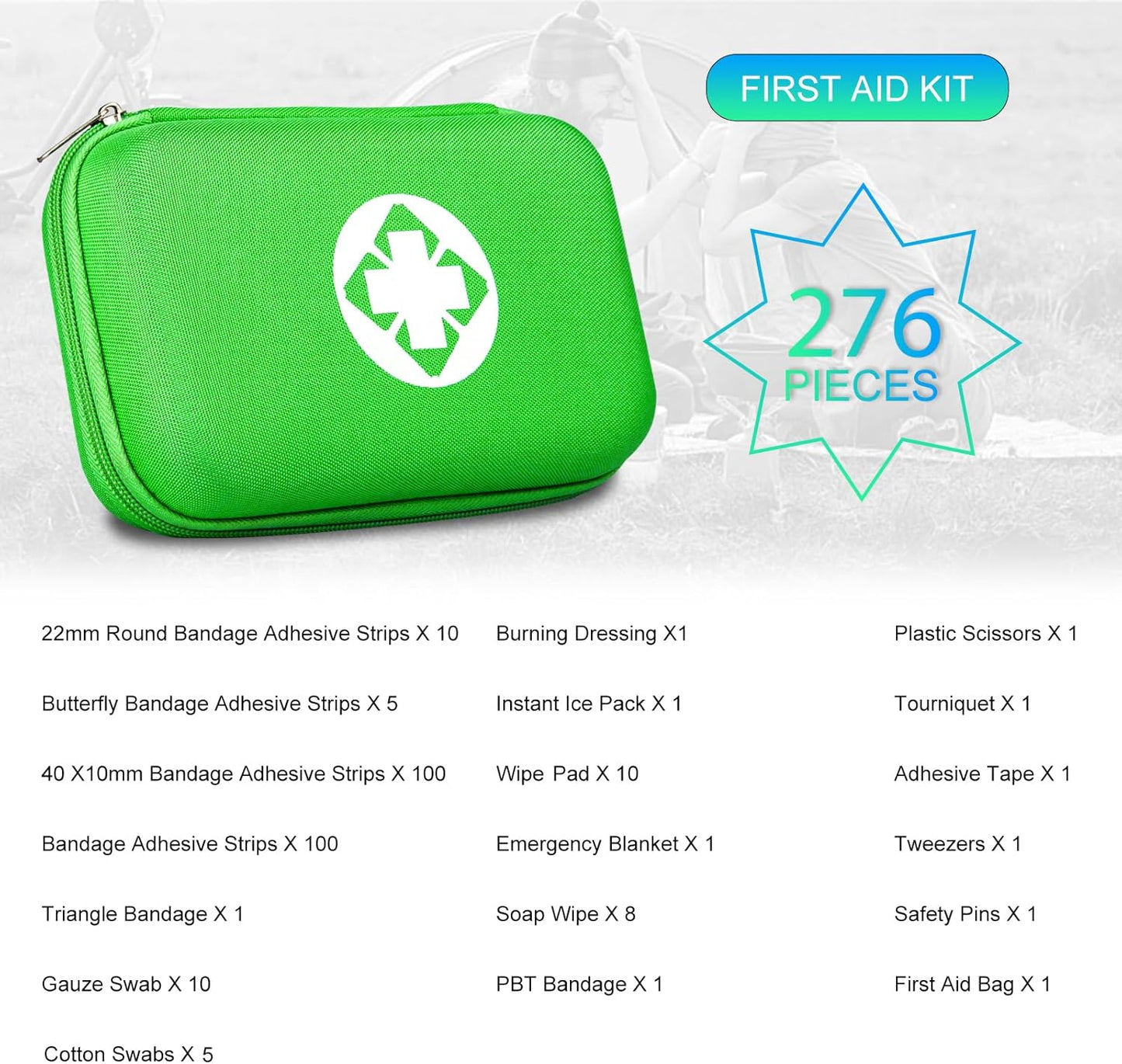 276 Car First Aid Kit for Business, Portable First Aid Kits Travel Szie Emergency Essentials Supplies for Outdoor Activities Skating Boating, Green AMORNING