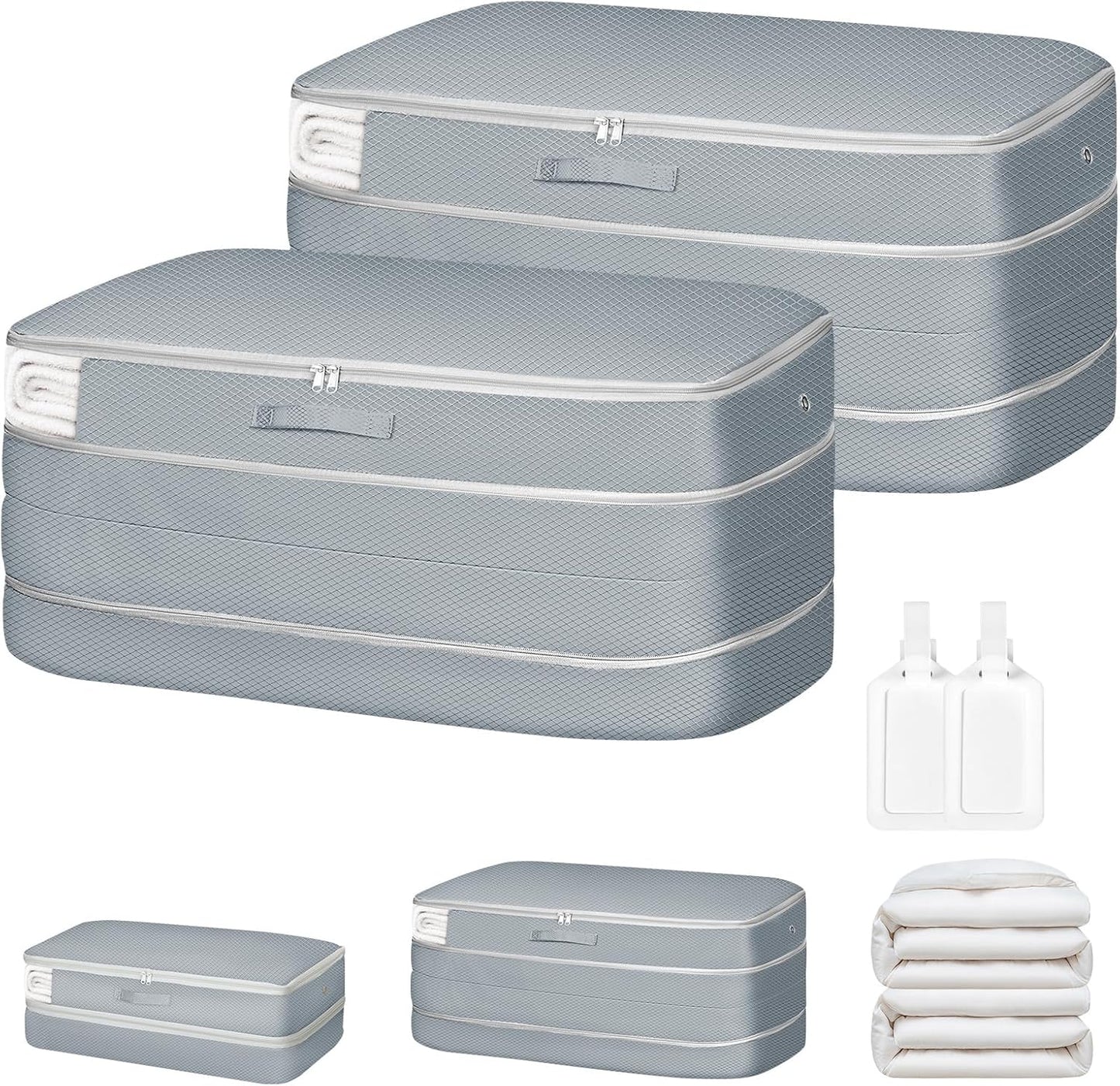 Comforter Storage Bag - Large Capacity Bedding Storage Bags Ultra Space Saving Self Compression Organizer, Washable Compression Bags for Storage Comforter Blanket Duvet Pillow, 2-Pack, Grey