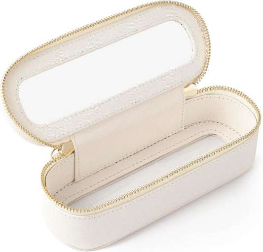 Aveniee Slim Clear Makeup Brush Bag, Small Cosmetic Brush Holder, Mini Toiletry Bag Travel Case for Women, Thin Make up Bags with Dual Zipper, Cute Travel Essentials Bag Organize - White