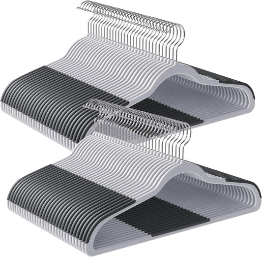 SONGMICS Clothes Hangers, Pack of 60 Plastic Coat Hangers, Space-Saving, Light Gray and Dark Gray UCRP0050G01