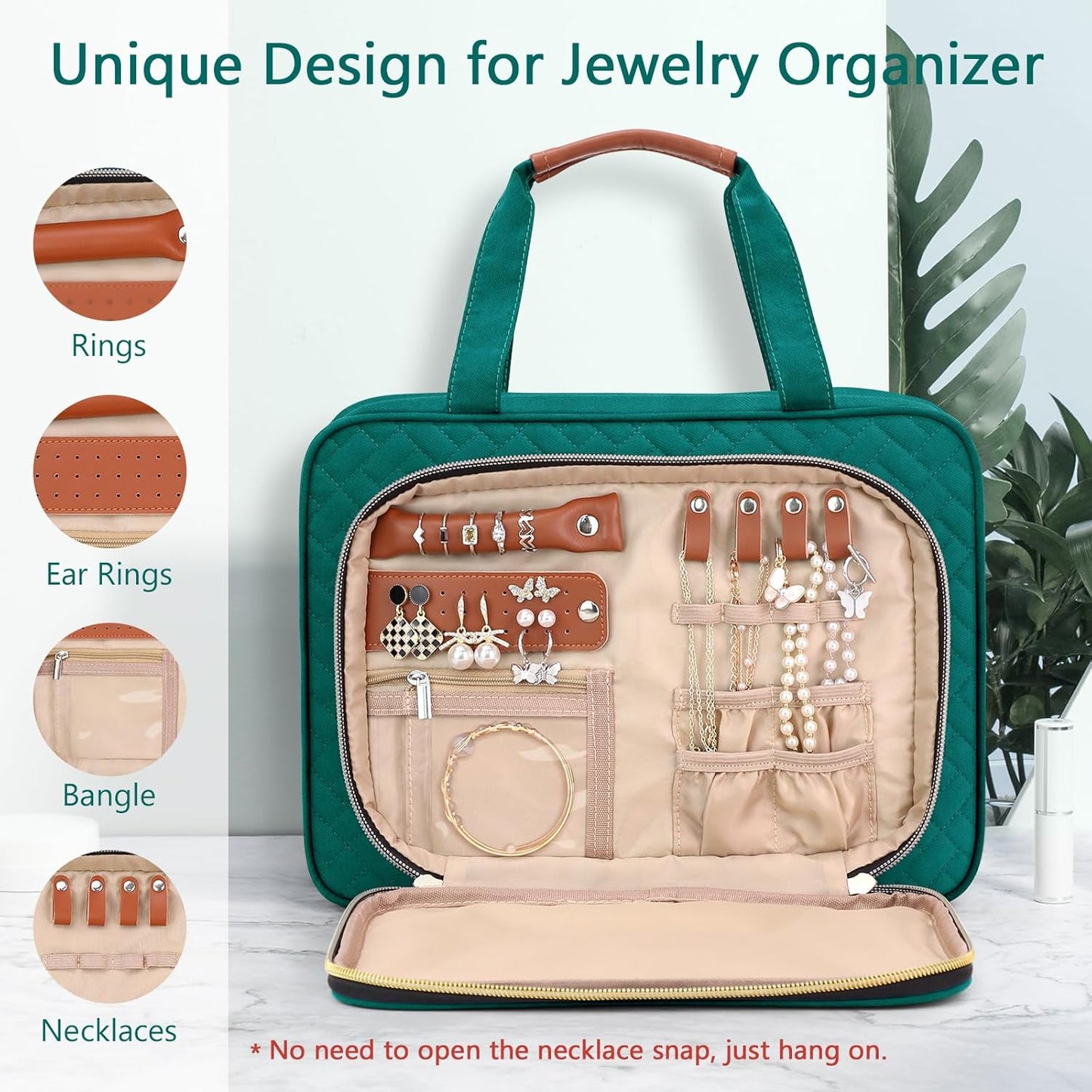 Wedama Toiletry Bag for Women, Hanging Travel Toiletry Bag with Jewelry Organizer Compartment Large Makeup Bag, PVC Waterproof Cosmetic Travel Bag Trips Camping Bathroom, Green+Brown