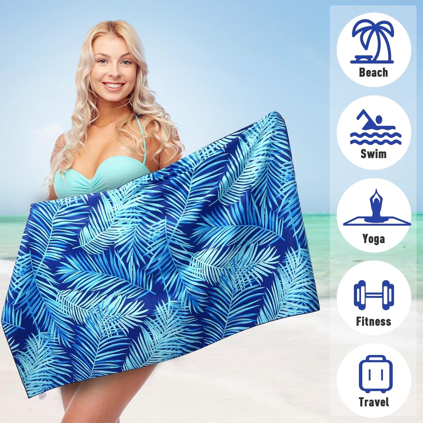 2 Pack Microfiber Beach Towel, Oversized Pool Towel 75”x 35”, Sand-Free Quick Drying Camping Super Absorbent Bath Blanket, Soft Breathable and Lightweight