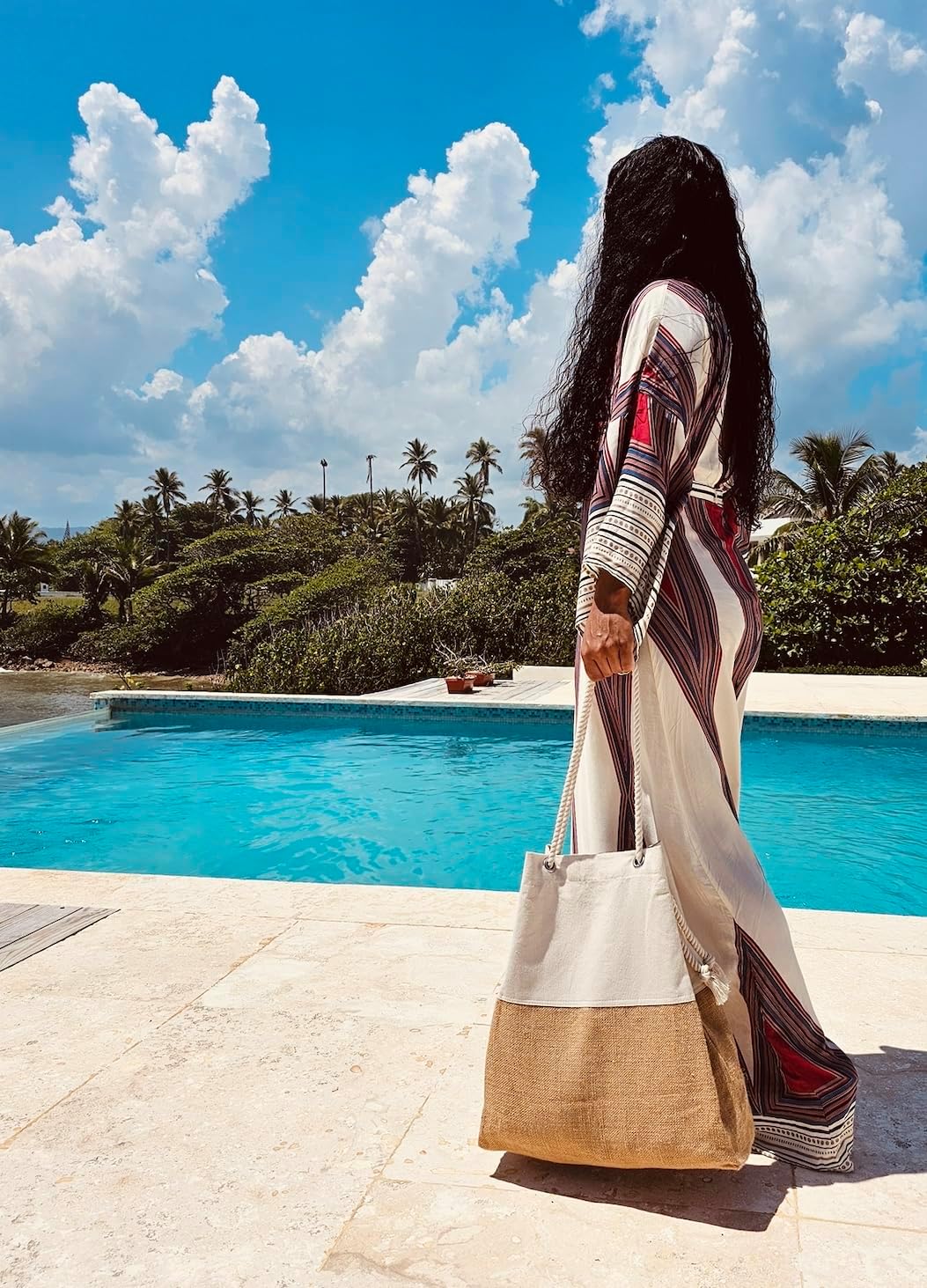 Large Beach Tote Bag with Hat Holder Straps, Womens large beach bag- Vation beach Tote