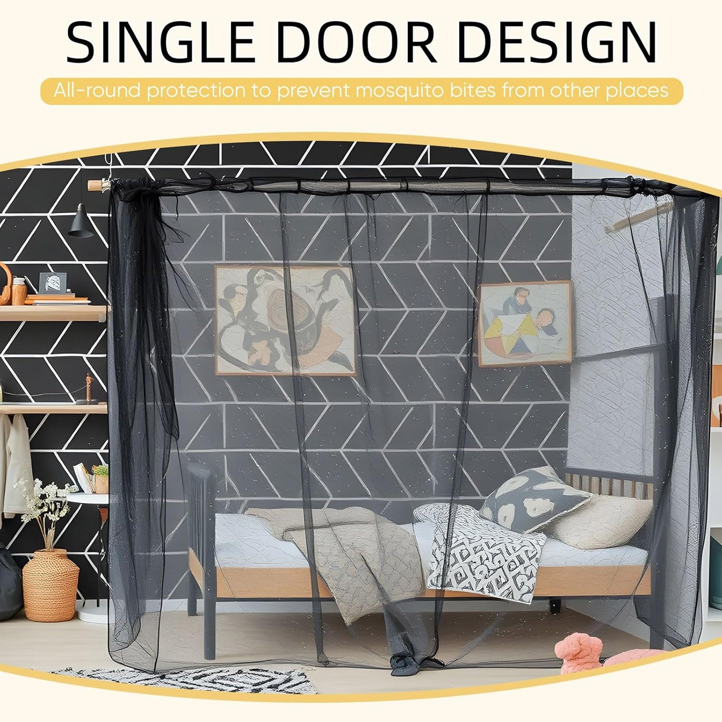 4 Corners Mosquito Net for Mosquiteros para Camas Bed Canopies Netting Bed Drapes Rectangular Mosquito Mesh for Camping Home Outdoor Travel(Black,L75 X W35.5 X H59 Inch,Opening)