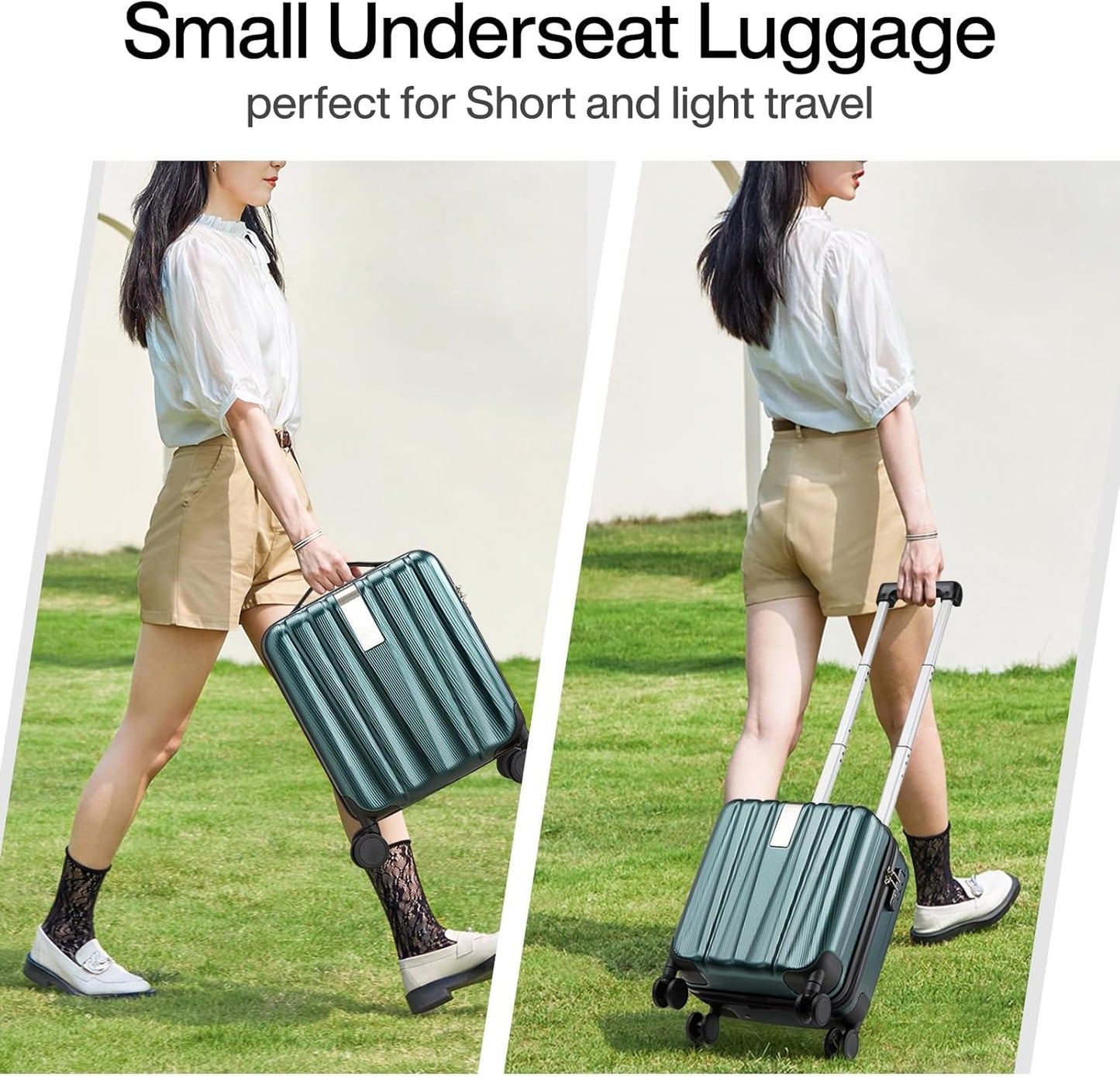 Hanke 14 Inch Underseat Carry On Luggage with Wheels Hard Shell Suitcases Lightweight Small Luggage for Weekender Mini Suitcase Carry On Bag Travel Luggage for Travel Rolling Suitcase.(Blackish Green)