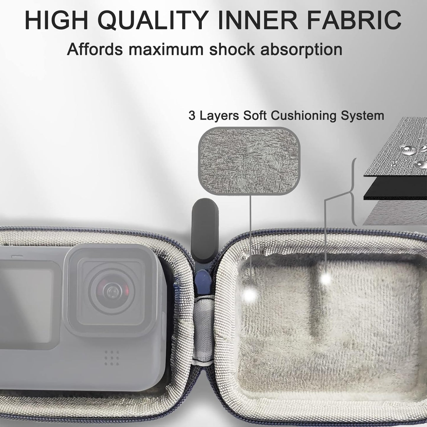 FiTSTILL Grey Weaving Mini Carrying Case for Go Pro Hero 13/12/11/10/9/8/7/(2018)/6/5/4/3+/3 Black,Hard Shell Travel Storage Case for AKASO,Campark,YI Action Camera and More