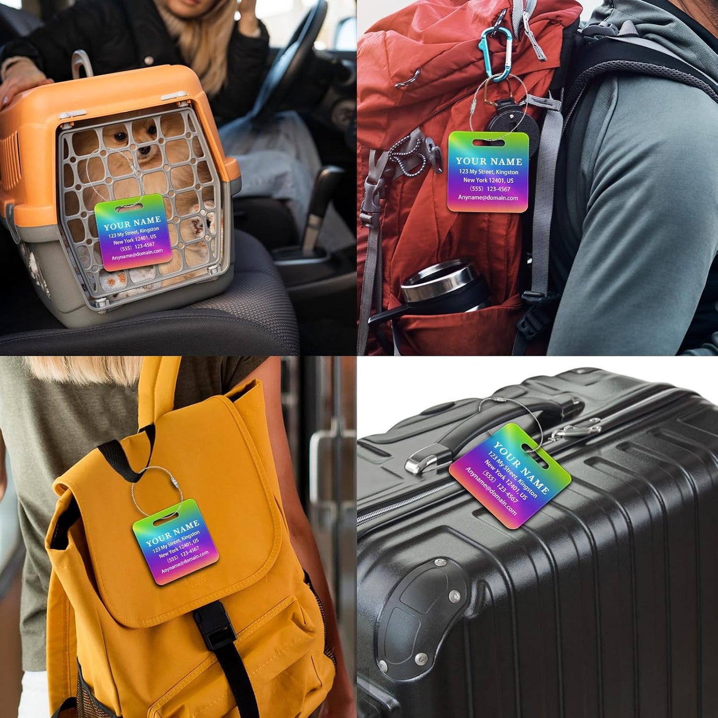 Personalized Luggage Tags for Suitcases (2/4/6/8 Pack) - Custom Engraved Metal Travel Tag, Customizable Pattern/Name/Text for Bags Backpacks Suitcases