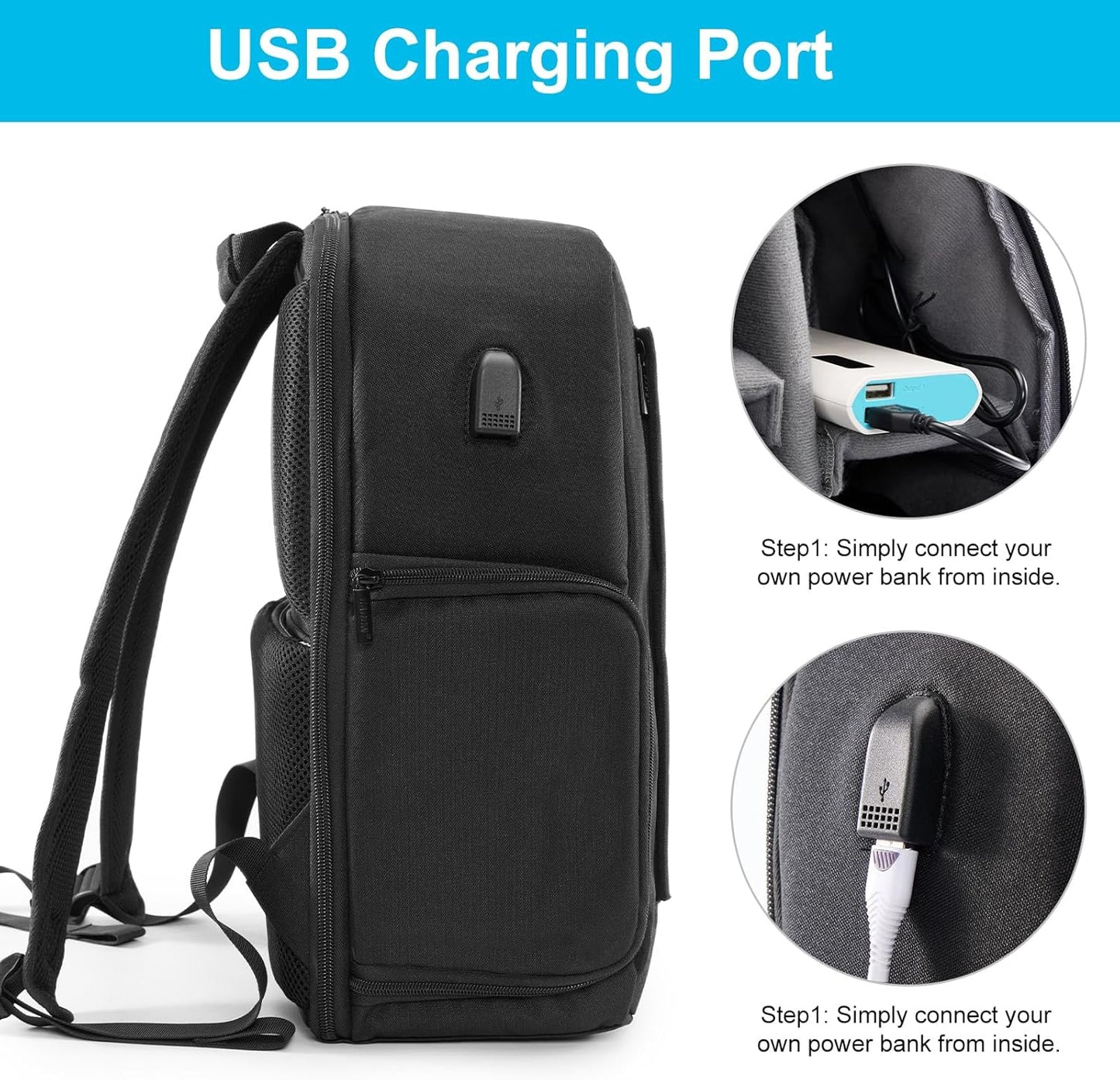 CADeN Camera Backpack Bag for DSLR/SLR Mirrorless Camera Waterproof with 15.6 inch Laptop Compartment, USB Charging Port, Tripod Holder, Rain Cover, Camera Case Compatible for Sony Canon Nikon Black L