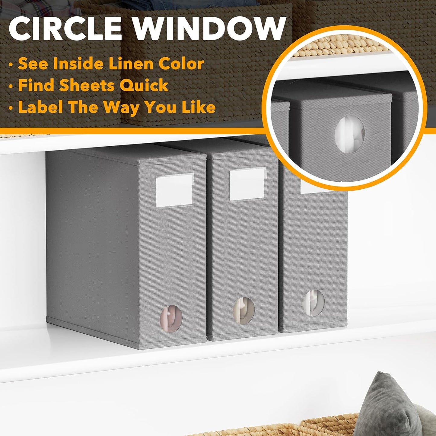 SpaceAid 3 Pack Bed Sheet Organizers and Storage, Foldable Sheet Organizer for Linen Closet, Sheets Set Folder Keeper with Window XL (Queen & King Size) Bedding Container (Gray, 3 Pack)