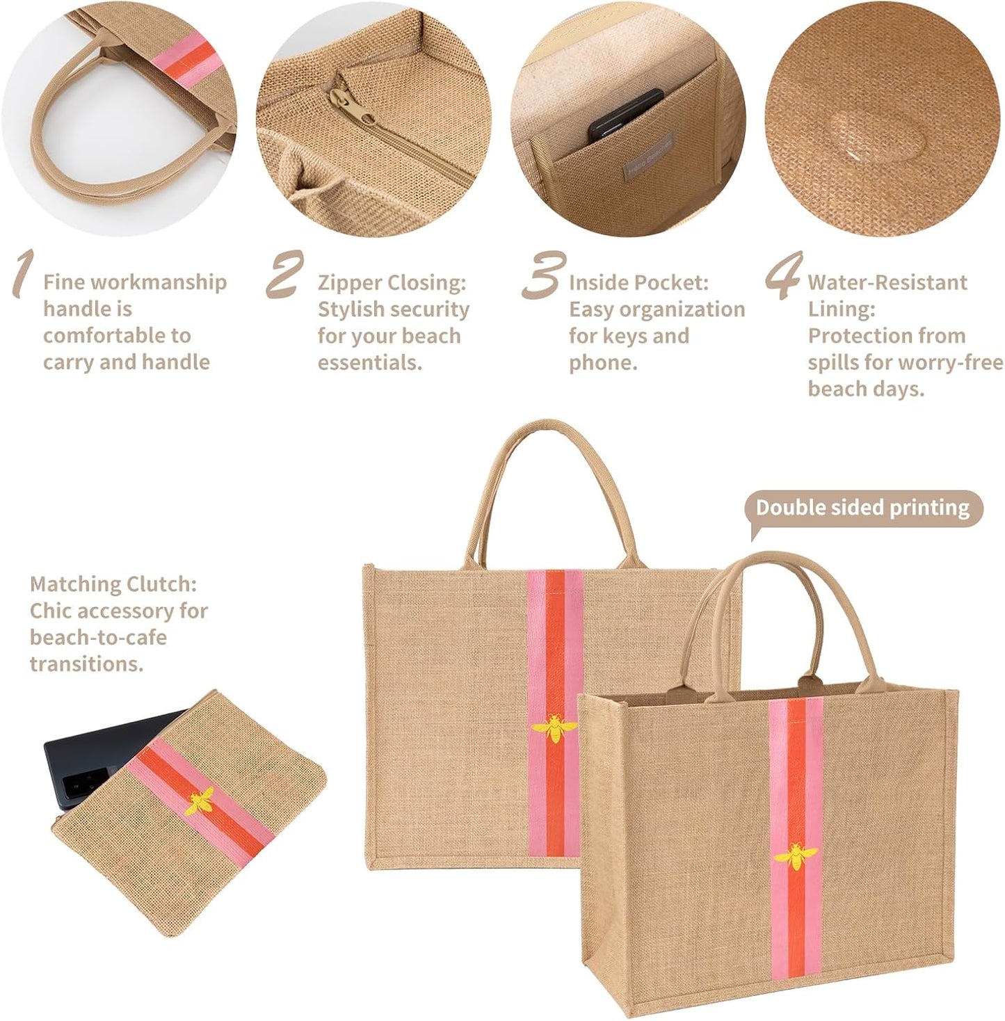 Large Beach Bag Jute Woven Tote