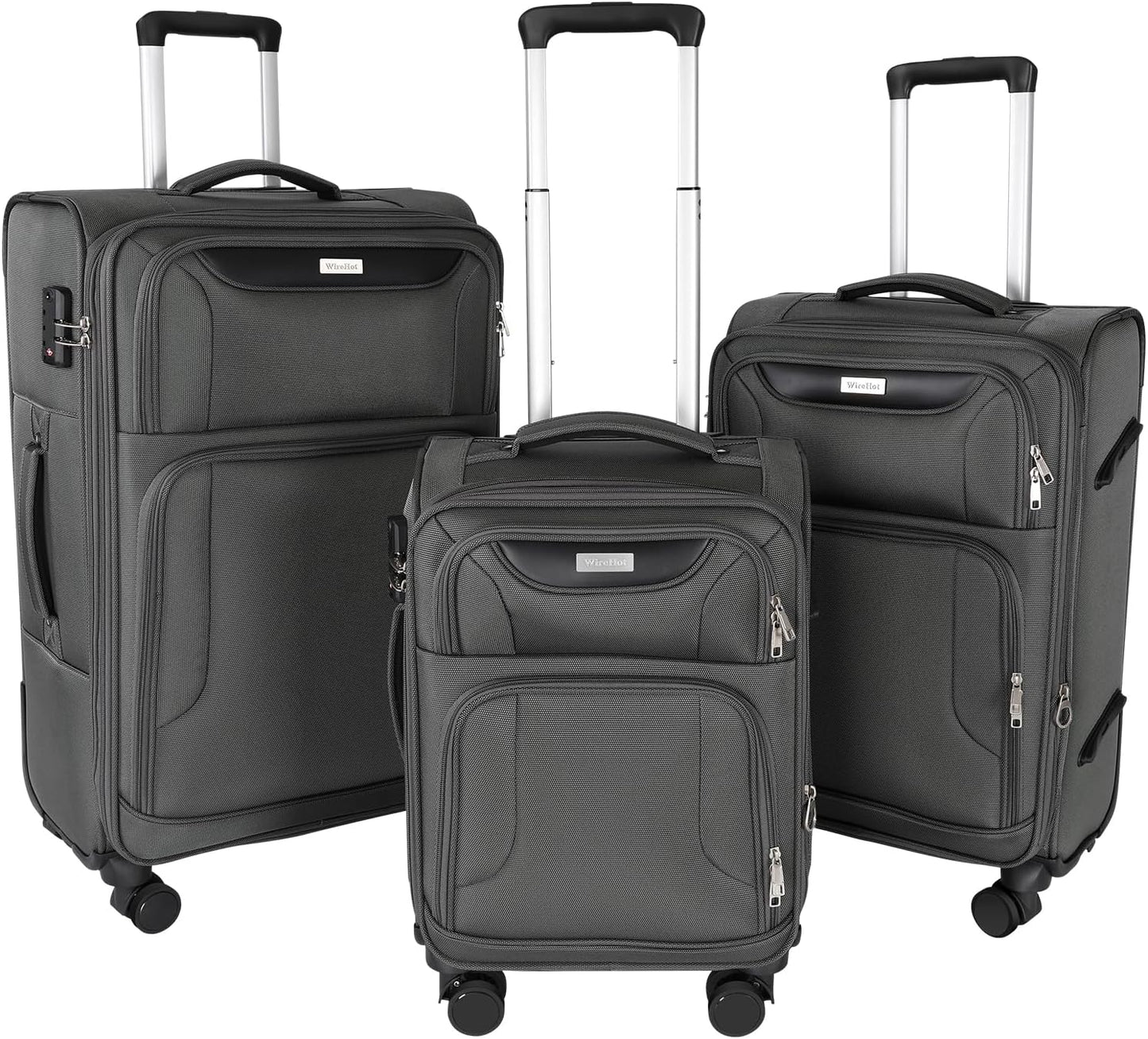 3-Piece Softside Expandable Luggage Set with Front Open Pocket, Lightweight and Durable Oxford Fabric Suitcase Set with TSA Lock (Gray, 20in/24in/28in)