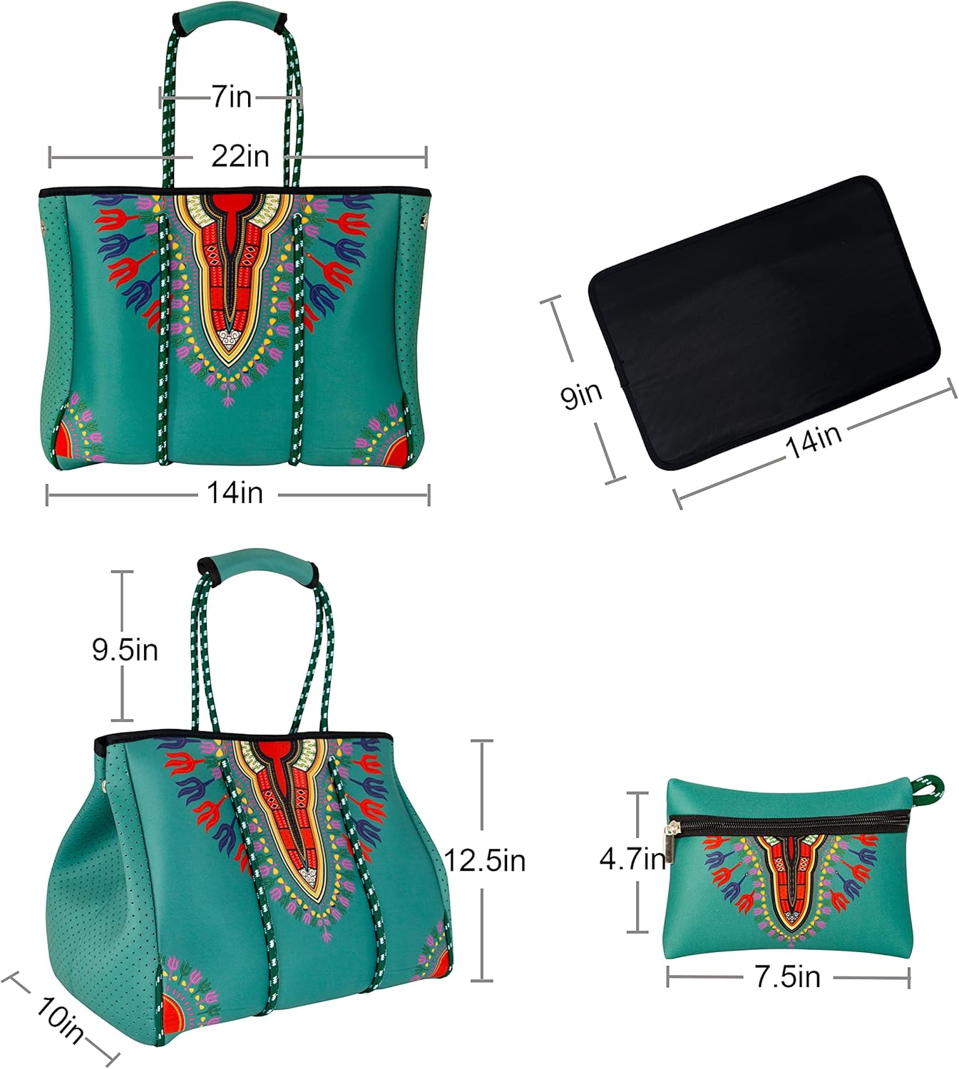 QOGiR Neoprene Multipurpose Beach Bag Tote with Inner Zipper Pocket … … … …