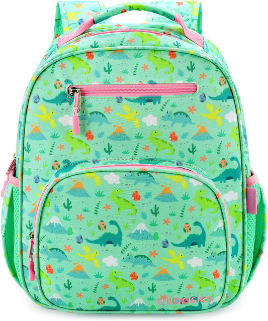 mibasies Girls Backpack 5-8: Lightweight Kids Backpacks for Girls - Girl Bookbag for Elementary School - Dinosaur Forest Light Green