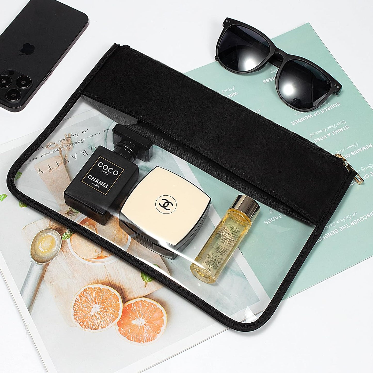 LETGO Clear Makeup Bag Pouch for Travel with Zipper,Clear Cosmetic Bag for Women Waterproof Snacks Bag Stadium Purse Toiletry Bag Bogg Bag Accessories (0-Black)