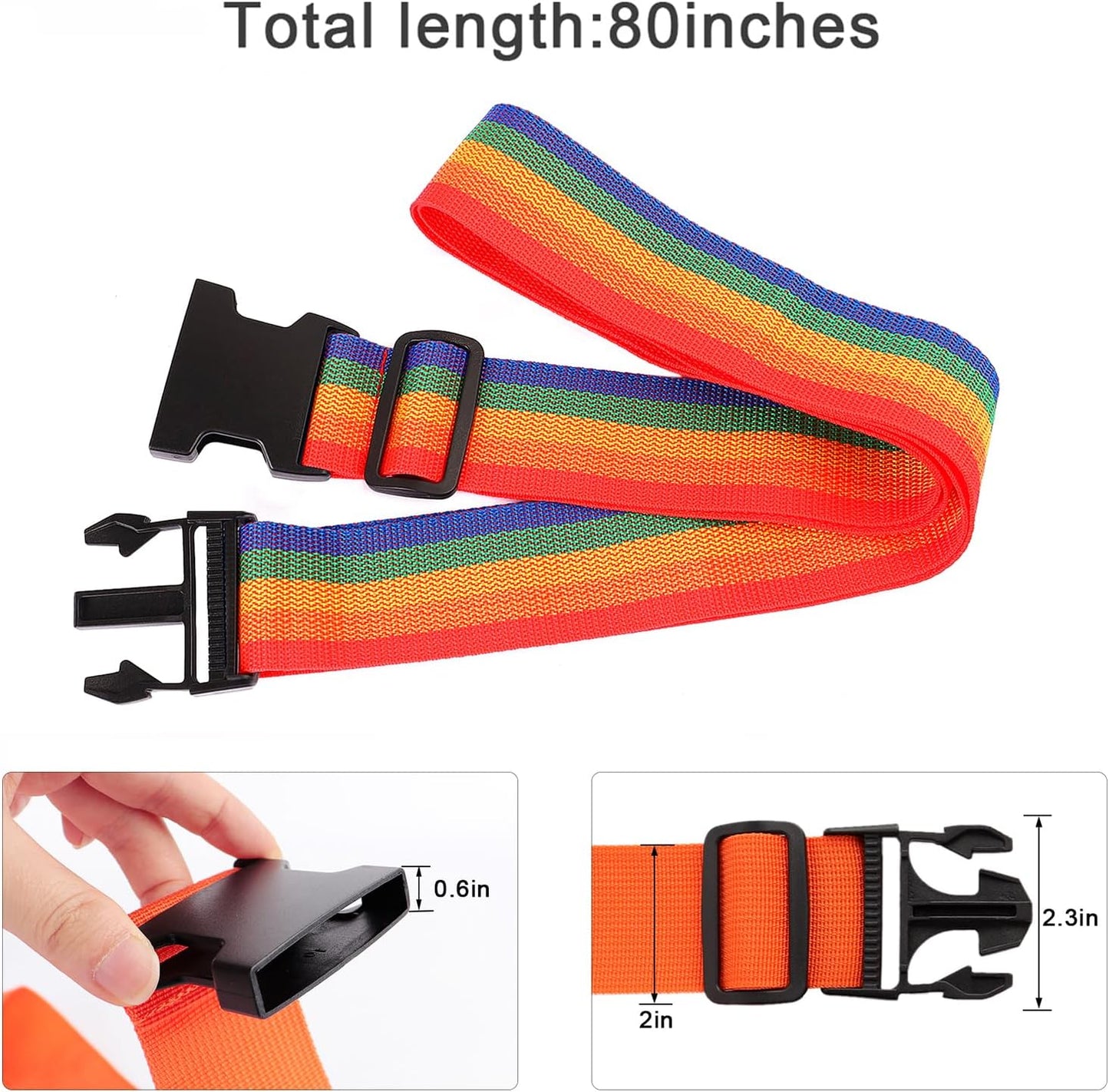 2Pcs Luggage Straps for Suitcase Travel Accessories TSA Approved, 80In Long Belts to Keep Your Suitcase Secure, Adjustable Bag Straps with Quick-Release Buckle for Travel Bag Closure, Multicolor