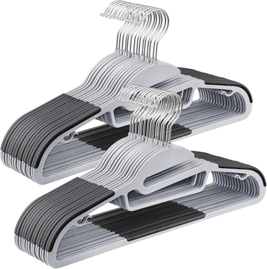 SONGMICS 30 Pack Coat Hangers, Heavy-Duty Plastic Suit Hangers, S-Shaped Opening, Space-Saving, 360º Swivel Hook, 16.3 Inches Wide, Light Gray and Dark Gray UCRP041G05