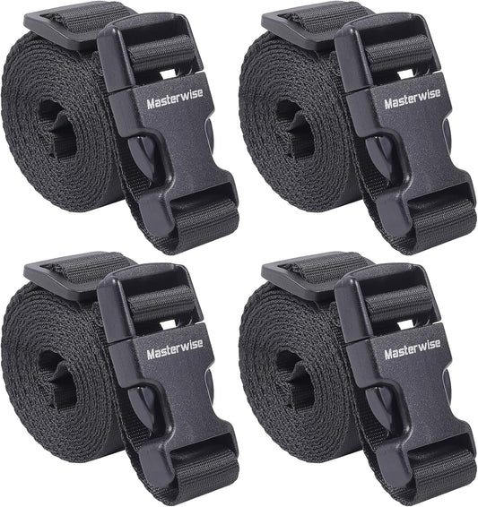 Buckle Straps with Clips, Adjustable Nylon Straps with Buckle, Packing Strap, Black 4 Pack (6’x1)