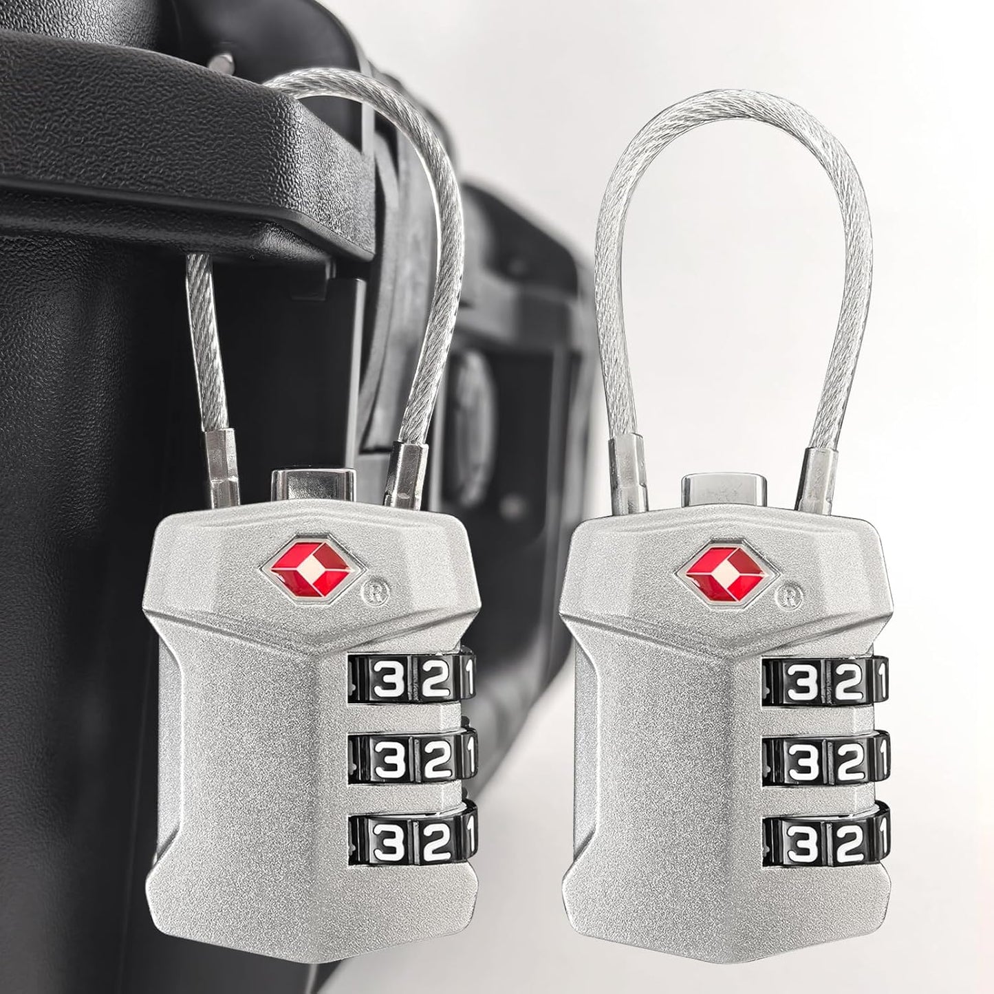 2 Pack TSA Approved Travel Luggage Locks, Cable Combination Lock, 3 Digit Padlock, Alloy Steel Cut-Resistant Cable, Weatherproof Zipper Lock for Gun/Suitcases, Backpacks, Gym Lockers, Golf Bags-NO KEY