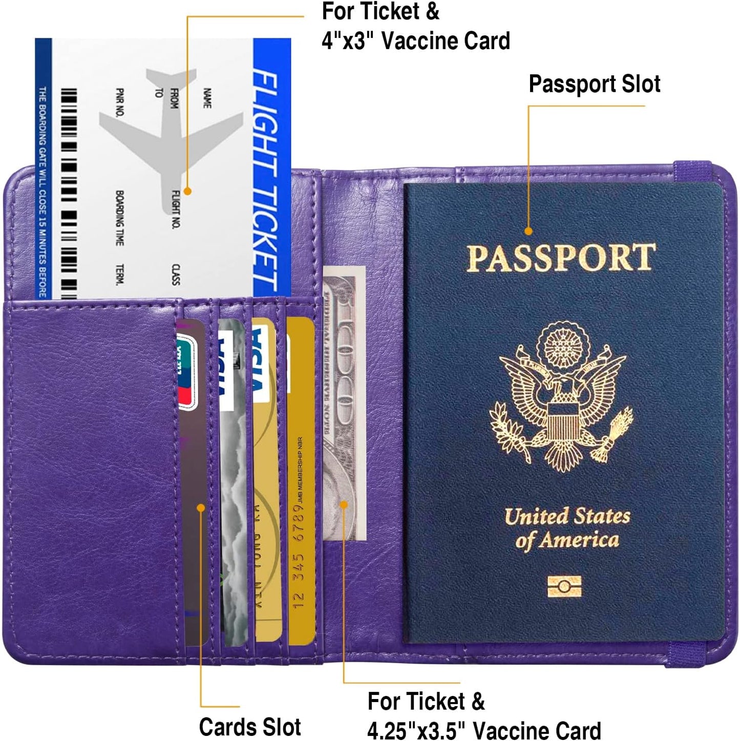 Passport Holder for Travel Passport Cover for Men Passport Wallet Case With 3D Metal Badge Protector Leather Card Case RFID Blocking Women Travel Accessories Document Organizer (Purple)