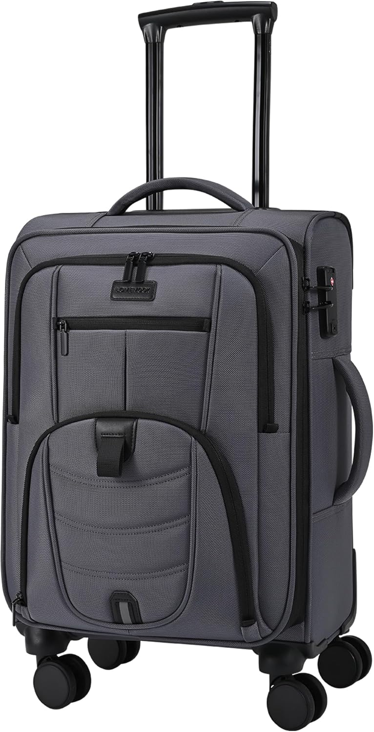 LOVEVOOK Carry On Luggage Airline Approved, Suitcases with Spinner Wheels, Softside Carry-on Luggage with TSA Lock for Men Women Business Trip, Lightweight Large Capacity Luggage for Travel, Grey