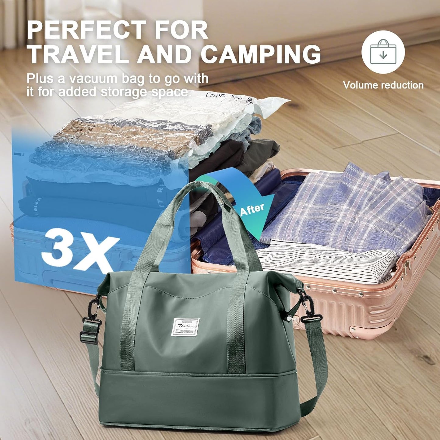 Travel Duffel Bag, Sports Tote Gym Bag, Shoulder Weekender Overnight Bag for Women