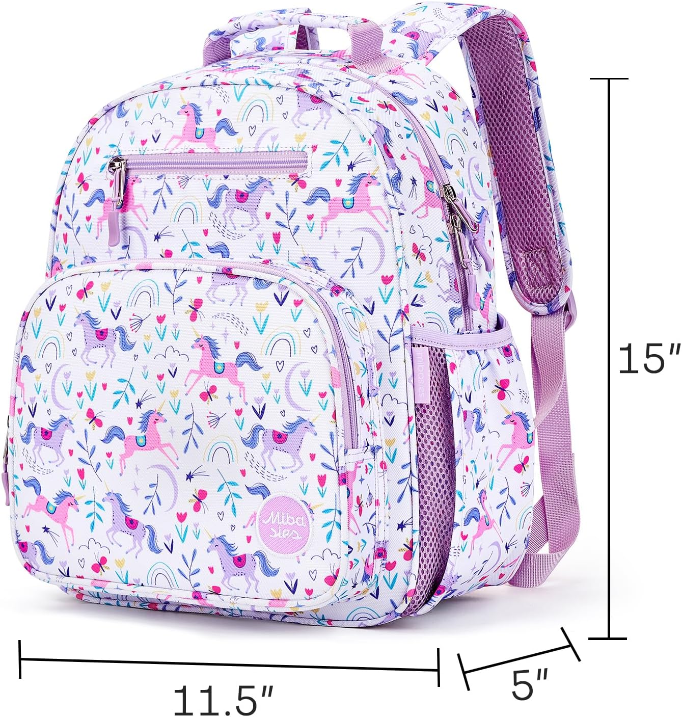 mibasies Girls Backpack 5-8: Lightweight Kids Backpacks for Girls - Girl Bookbag for Elementary School - Unicorn Garden Purple