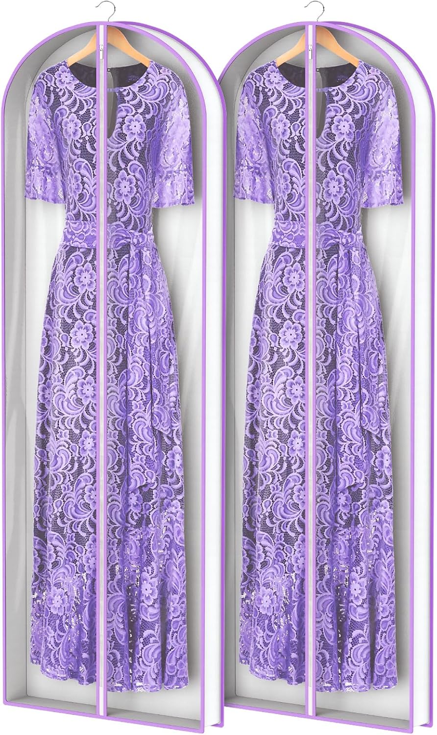 Zilink Breathable Dress Bags for Gowns 72" Clear Wedding Dress Garment Bag Dress Bags for Hanging Clothes with 4" Gussted for Long Evening Dresses, Fur Coat, Long garment Bags for Gowns, Set of 2