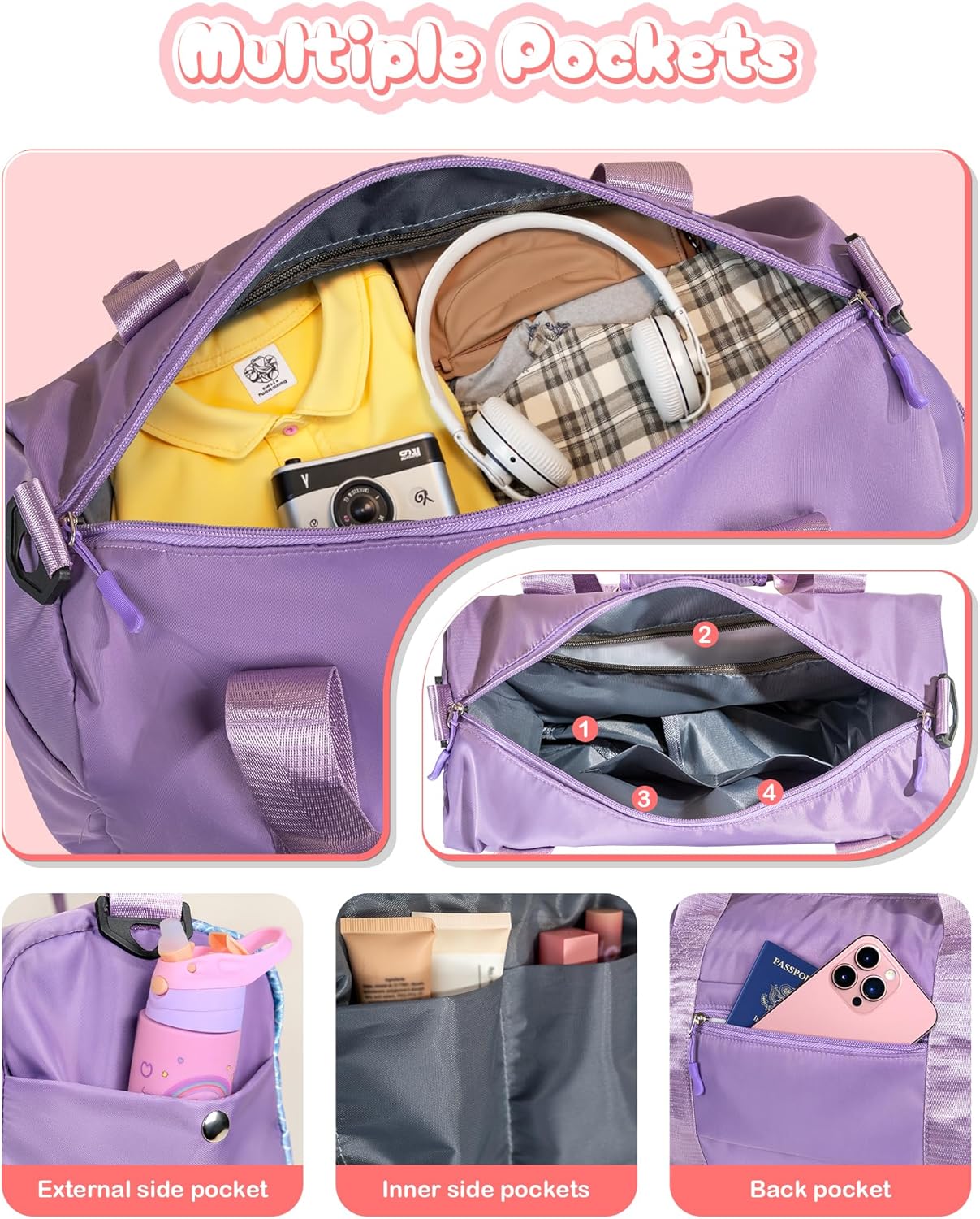 Graduation Gifts for Girls-Girl Gym Bag with Shoe Compartment, Kid Personalized Weekender Overnight Bags, Initial Travel Tote with Makeup Pouch, Gift Ideas for Niece Sister (Letter W)