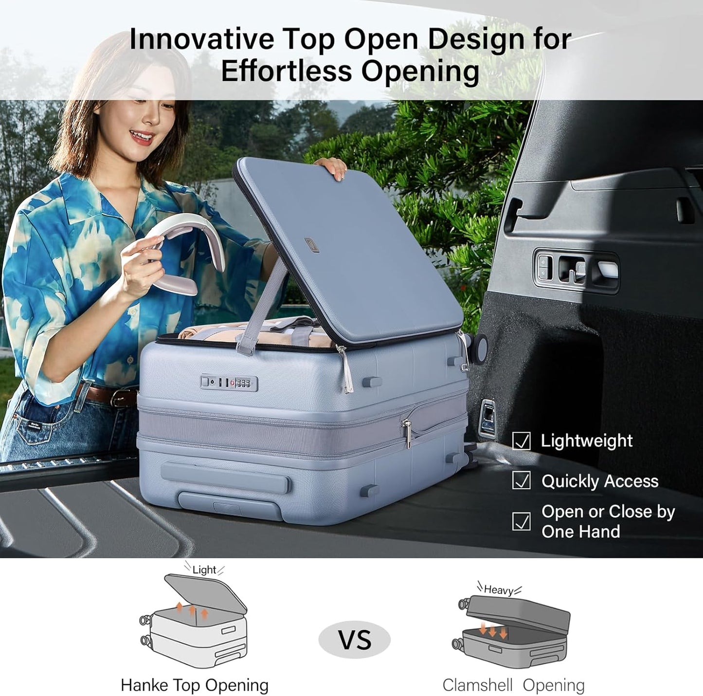 Hanke Hardside Expandable Carry On Luggage, 20 Inch Top Opening Trunk Luggages with Spinner Wheels, All-PC Hard Shell Carry-On Suitcase, Lightweight & TSA Airline Approved (Grey, 46L)