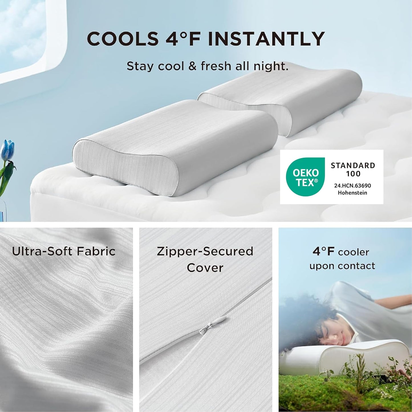 Bedsure Cervical Neck Support Pillow for Sleeping, Ergonomic Odorless Memory Foam Cervical Contour Orthopedic Pillow for Neck Pain Relief, for Side, Back, Stomach Sleeper