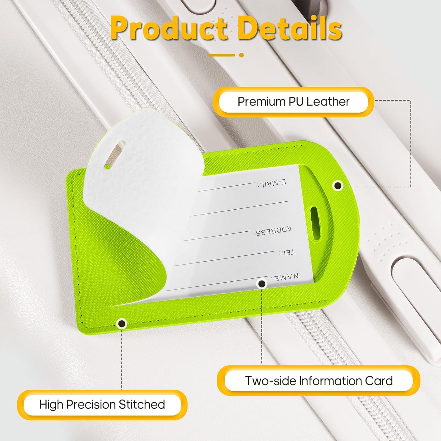 3 Pack Luggage Tags for Suitcases, TSA Approved Bag Tags, Baggage Tags with Privacy Protection, Travel Essentials Luggage Accessories, Neon Green & Brown