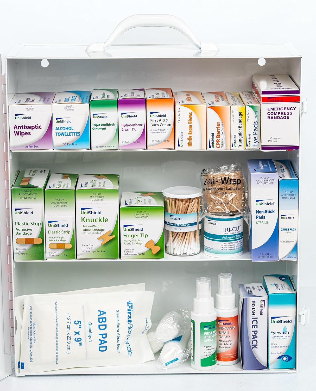 3-Shelf Metal 1st Aid Cabinet Class A, Large Capacity First Aid Wall Mount Medicine Cabinet, Secure Metal Med Box with Easy Access, Exceeds OSHA/ANSI Z308.1 2015, Over 600 Pieces