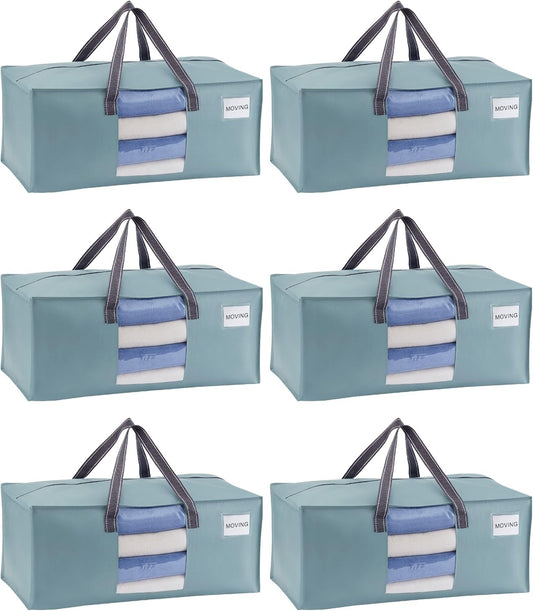 VENO 6 Pack Moving Bags for College, Heavy-Duty Storage Totes, Moving Boxes and Wardrobe Packing Supplies Alternative - Extra Large Durable Laundry Bags for Clothes (Light Blue Matte, 6 Pack)