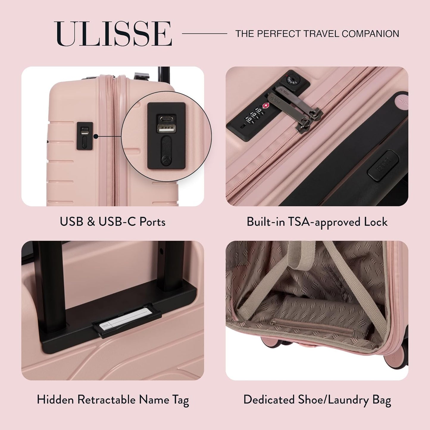 Bric's B|Y Ulisse Spinner Carry-On Suitcase, Lightweight Expandable Hard Shell Luggage with TSA Lock and Smooth 360° Wheels 21 Inch – Pearl Pink