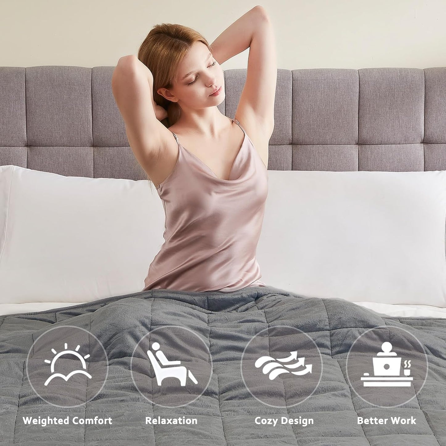 L'AGRATY Weighted Blanket - 48"x72" 15lbs Soft Breathable Heavy Blanket Minky Material with Glass Beads for Adult All-Season Summer Fall Winter Soft Thick Comfort