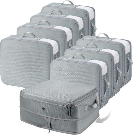 DIMJ Compression Storage Bags 8 Pack, 19L Clothes Storage Organizer for Blanket, Sweater, Closet, Sheet Storage Organizer Compression Packing Cubes for Sheet Bedding Toys Storage with Zipper(Gray)