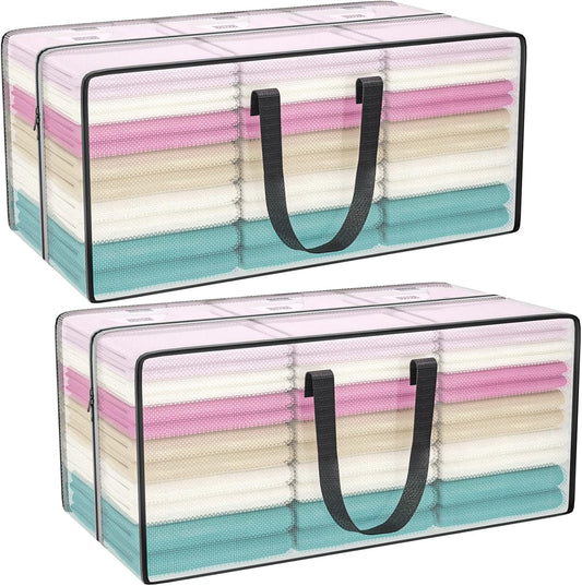 Clear Storage Bags with Zipper, 2 Pack Large Moving Bags Heavy Duty Extra Large, Plastic Storage Totes for Clothes, College dorm Packing Bags with Strong Handles